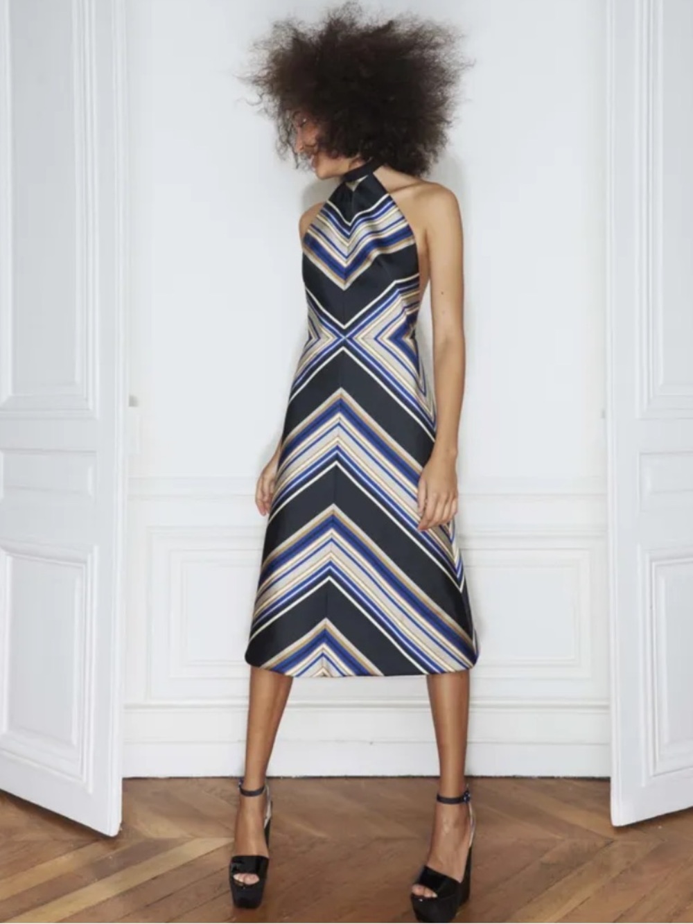 Martin Grant 2017 Striped Halter Midi Dress FR 40 US 8